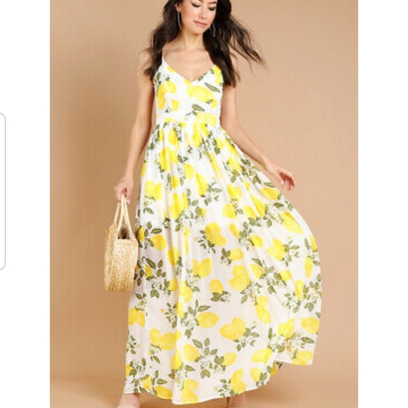 lemon print maxi dress